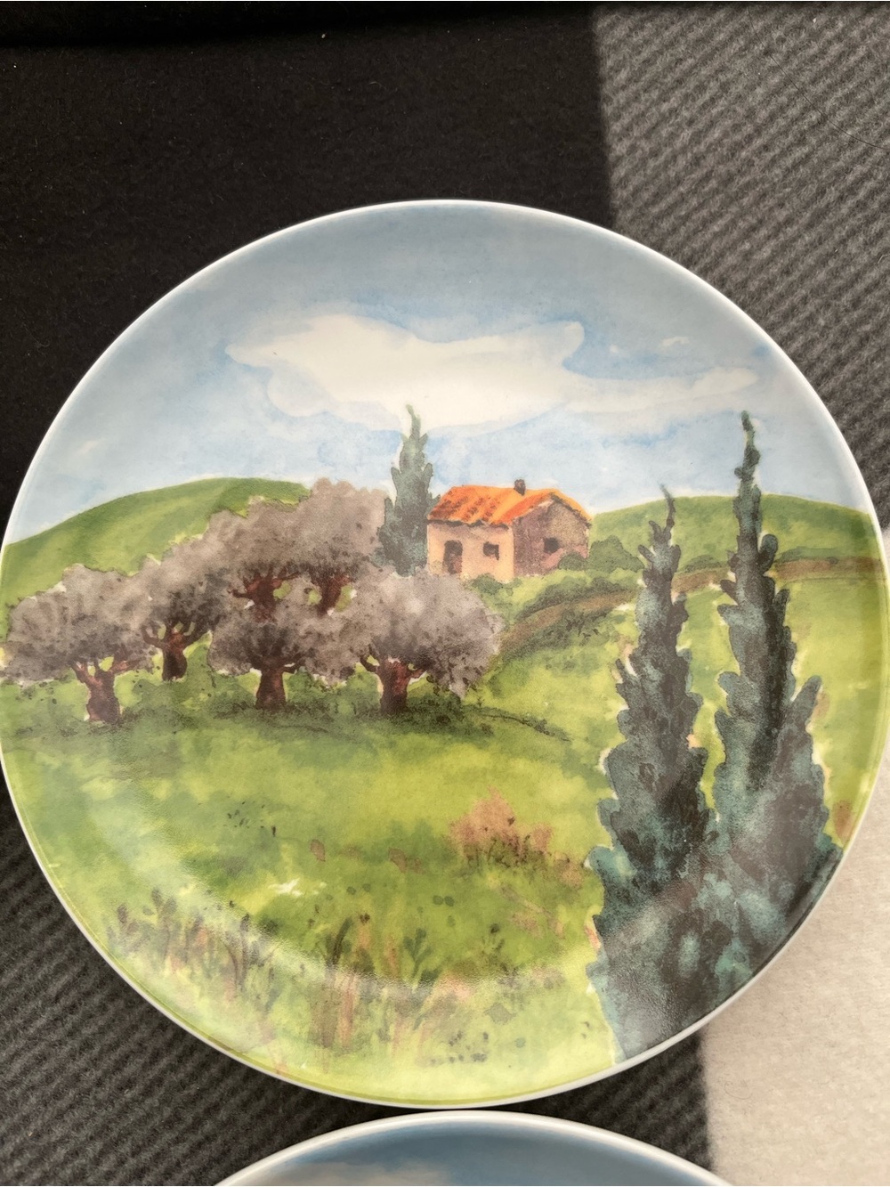 Vintage TUSCANY Country Scene Salad Dessert Plate 2002 Susanne Riette - Set of 4 - Picture 3 of 9